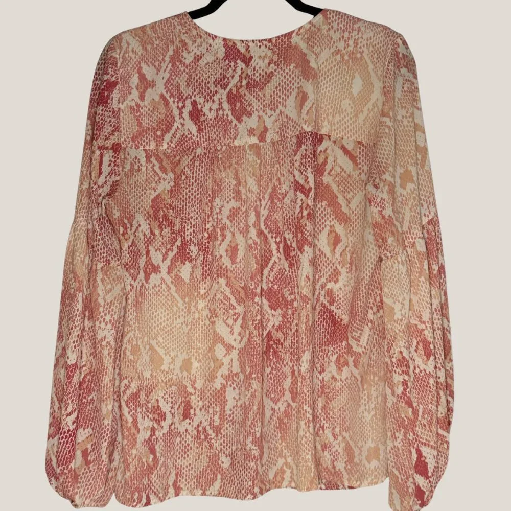 Cabi Blouse Womens Pink Bethany Snake Print Top Balloon Sleeve, Medium - Picture 2 of 6